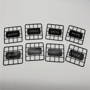 Joseph A Collection Set of 8 Black Metal Drink-Themed Coasters w/ Holder
